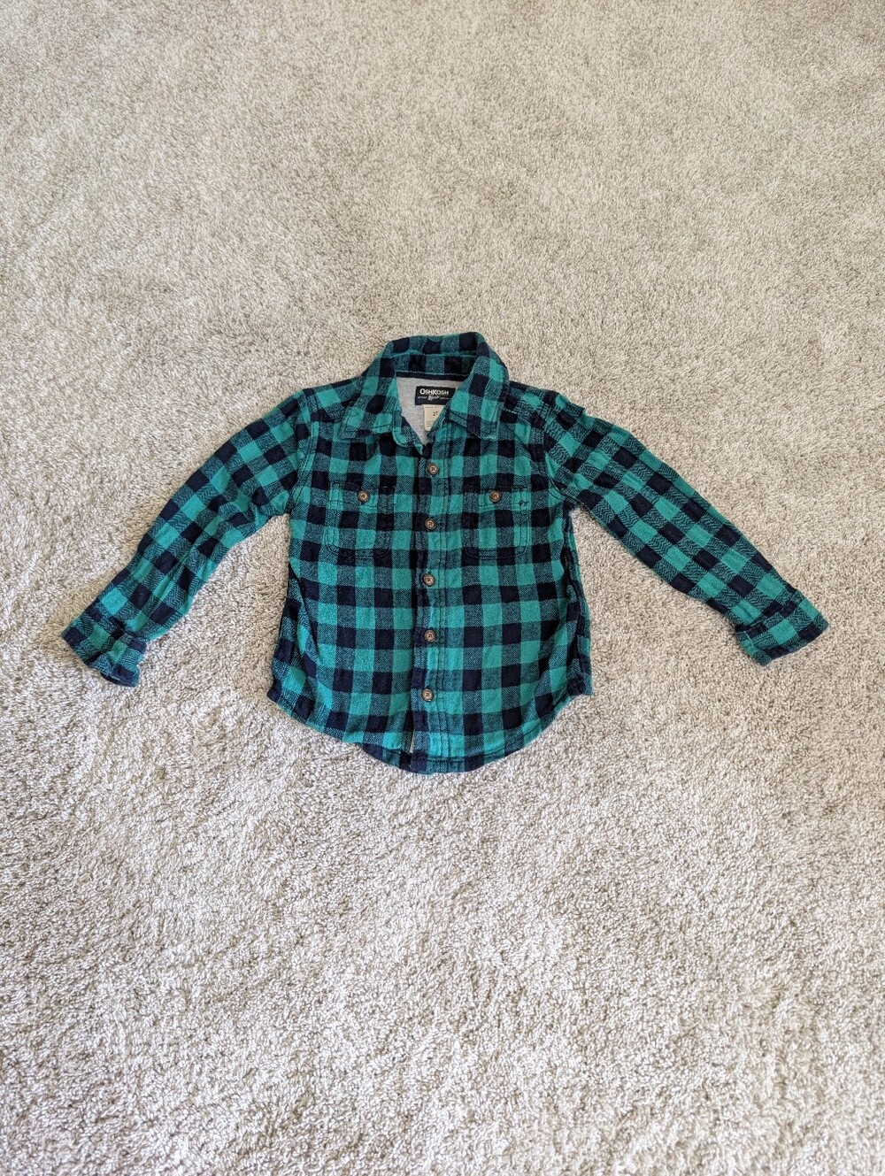 OshKosh B'gosh Teal & Black Plaid Button-Down Shirt - 2T